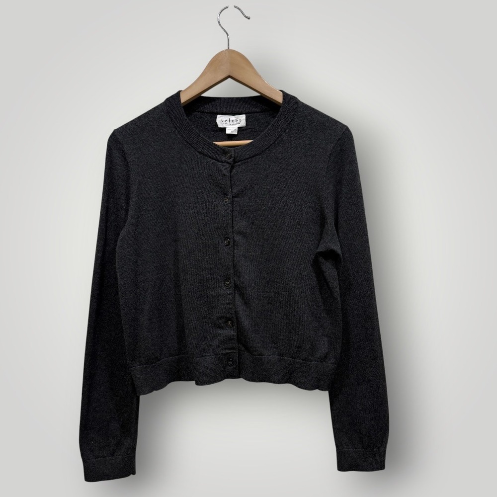 Velvet by Graham & Spencer Charcoal Gray Cotton Cashmere Cardigan Sweater Small
